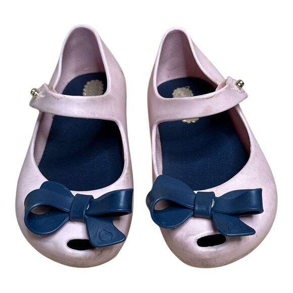 Mini Melissa Pink Blue Mary Jane Rubber Ultragirl Bow Flat Toddler Size 7 - Picture 1 of 10